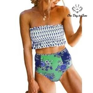 Bdcoco Smocked Floral Bikini Swimsuit Size S